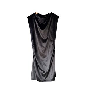 WAYF Black Velvet Ruched Sleeveless Mock Neck Mini Dress Women's